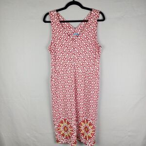 J McLaughlin Red and Yellow Summer Sun Dress w/Pockets Sleeveless Size Large